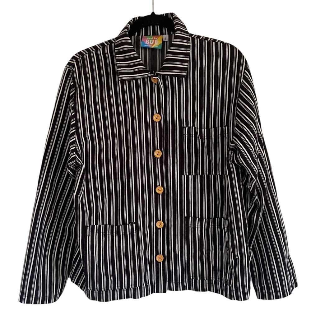 Big Bud Press Black White Striped Work Jacket Unisex S - Picture 1 of 11